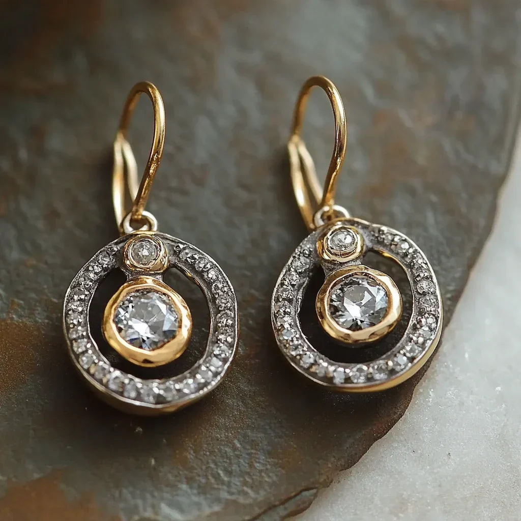 Vintage Zirconia &amp; Gold Earrings