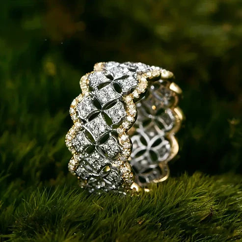 Sparkling Hollow Gold &amp; Silver Ring